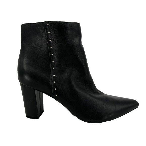 Bandolino BD Zoila Heel Ankle Booties Size 11 Black Leather Pointed Toe Studded - Picture 1 of 14